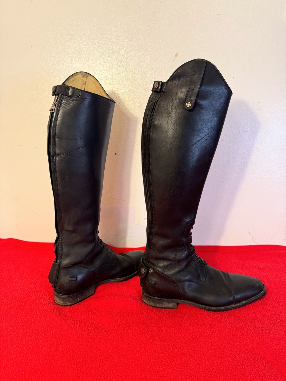 DeNiro Boot Co. 2602+E Tall Riding Boots Black Leather Size 42/US 9 Italy Made